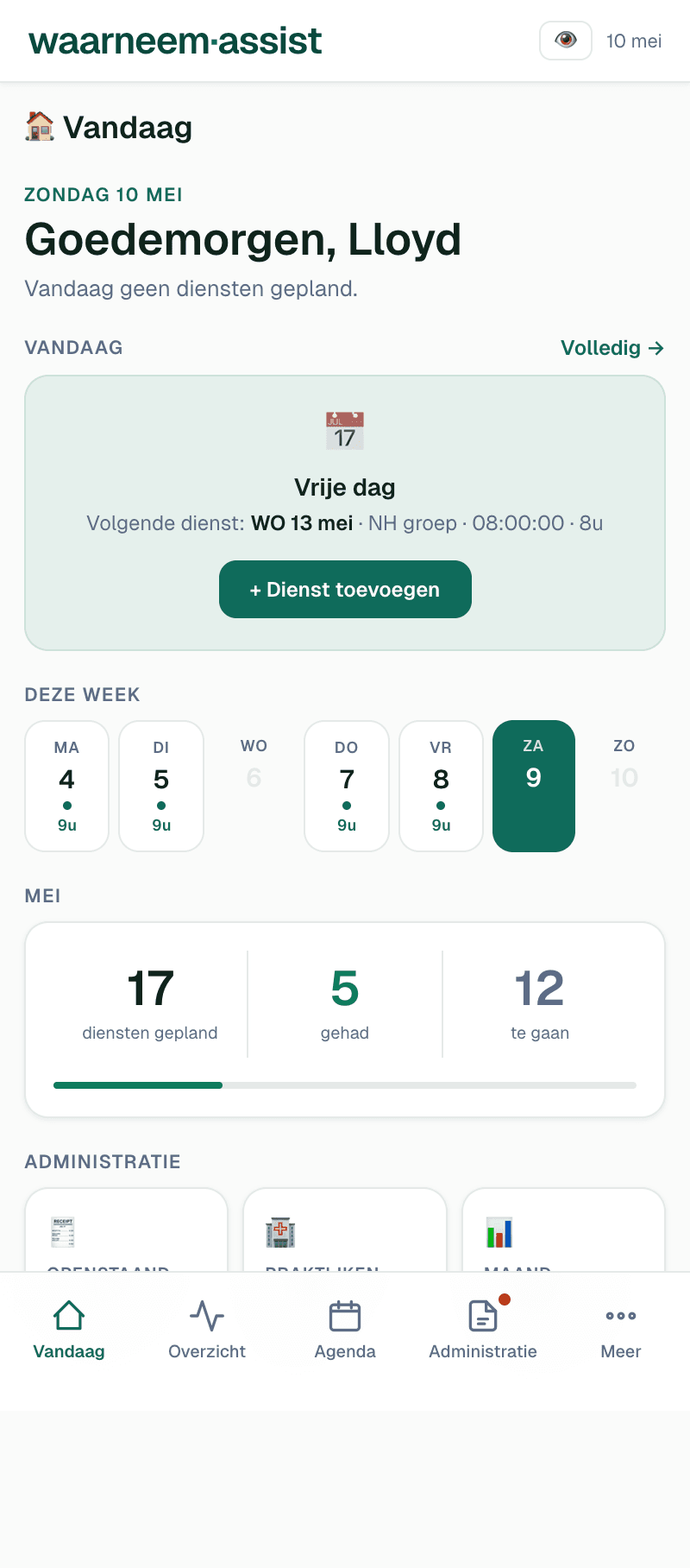 WaarneemAssist mobiel - Vandaag overzicht